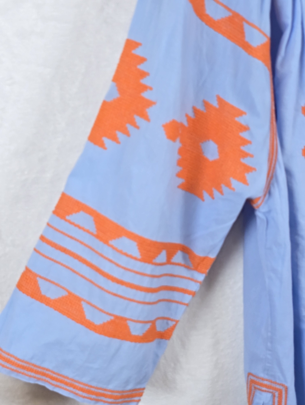 Gretchen Scott Montezuma Tunic Light Blue Orange Embroidered Cotton Boho Top XL - Picture 7 of 14